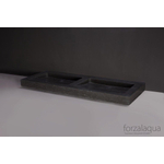 Forzalaqua Palermo Doppio Lavabo 140.5x51.5x9cm rectangulaire 2 lavabos sans trou pour robinetterie pierre de taille adouci bleu gris SW67820